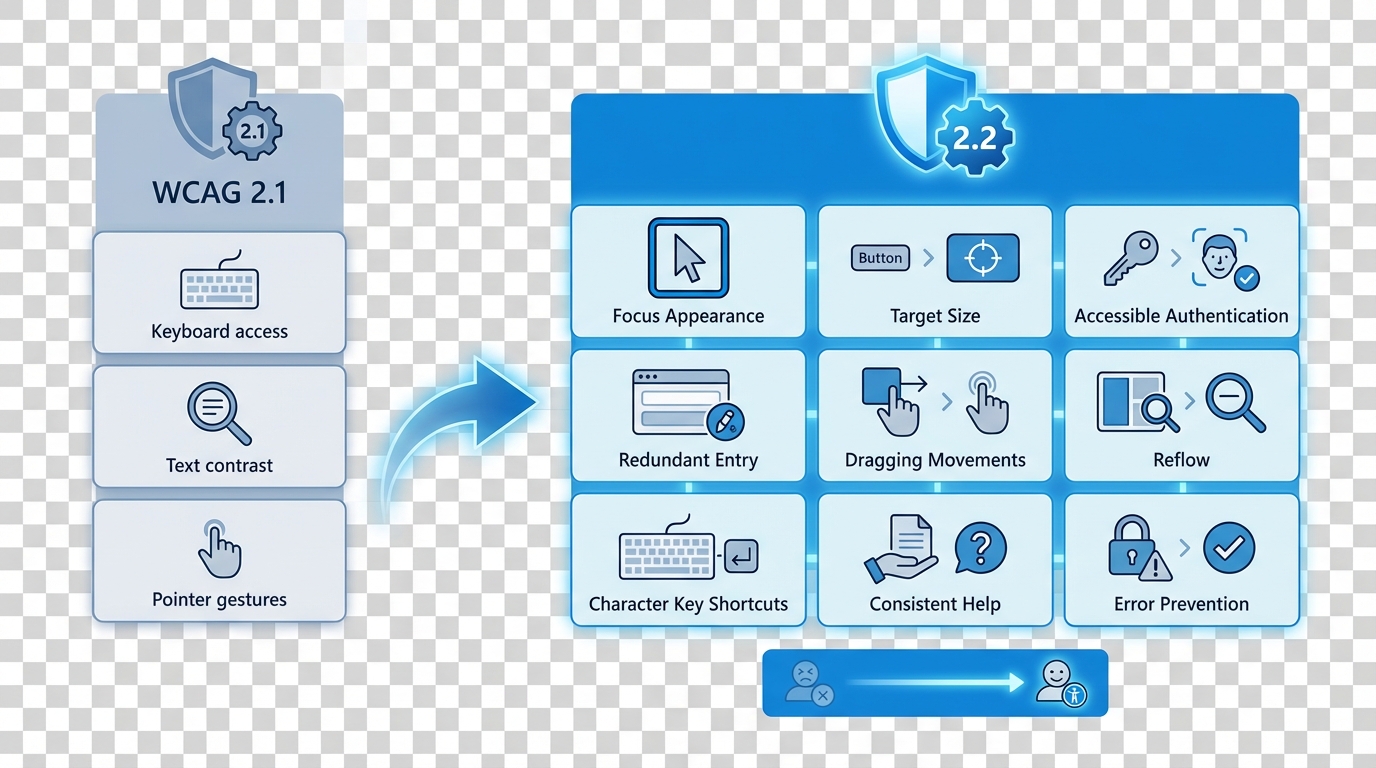 wcag 2.2 nieuwe succescriteria en wijzigingen ten opzichte van wcag 2.1
