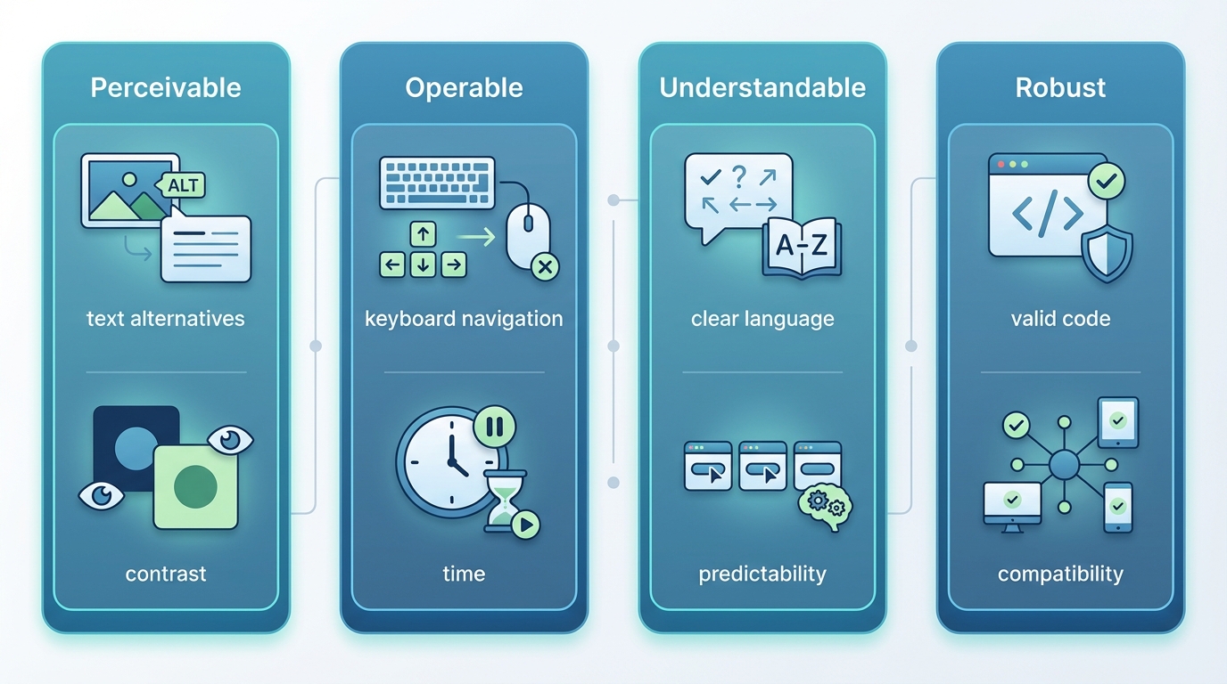 vier wcag richtlijnen principes waarneembaar bedienbaar begrijpelijk robuust